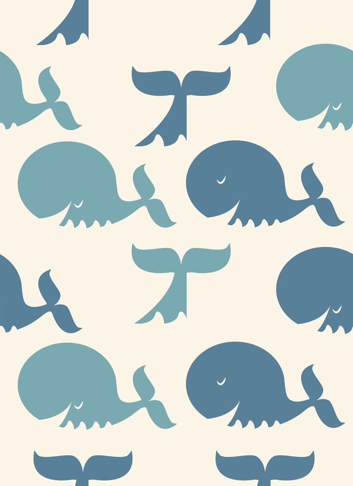 Seamless pattern of happy blue whale vector