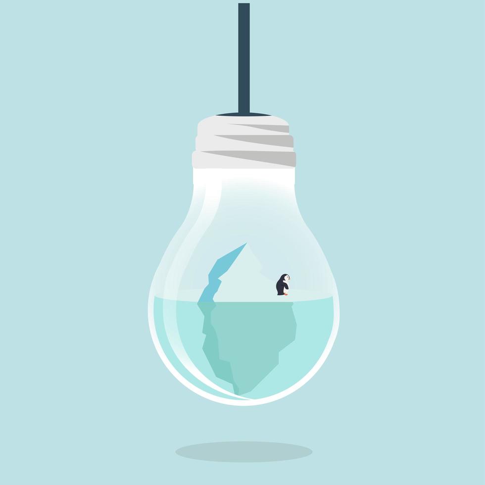 Arctic Iceberg and penguin inside a lightbulb vector