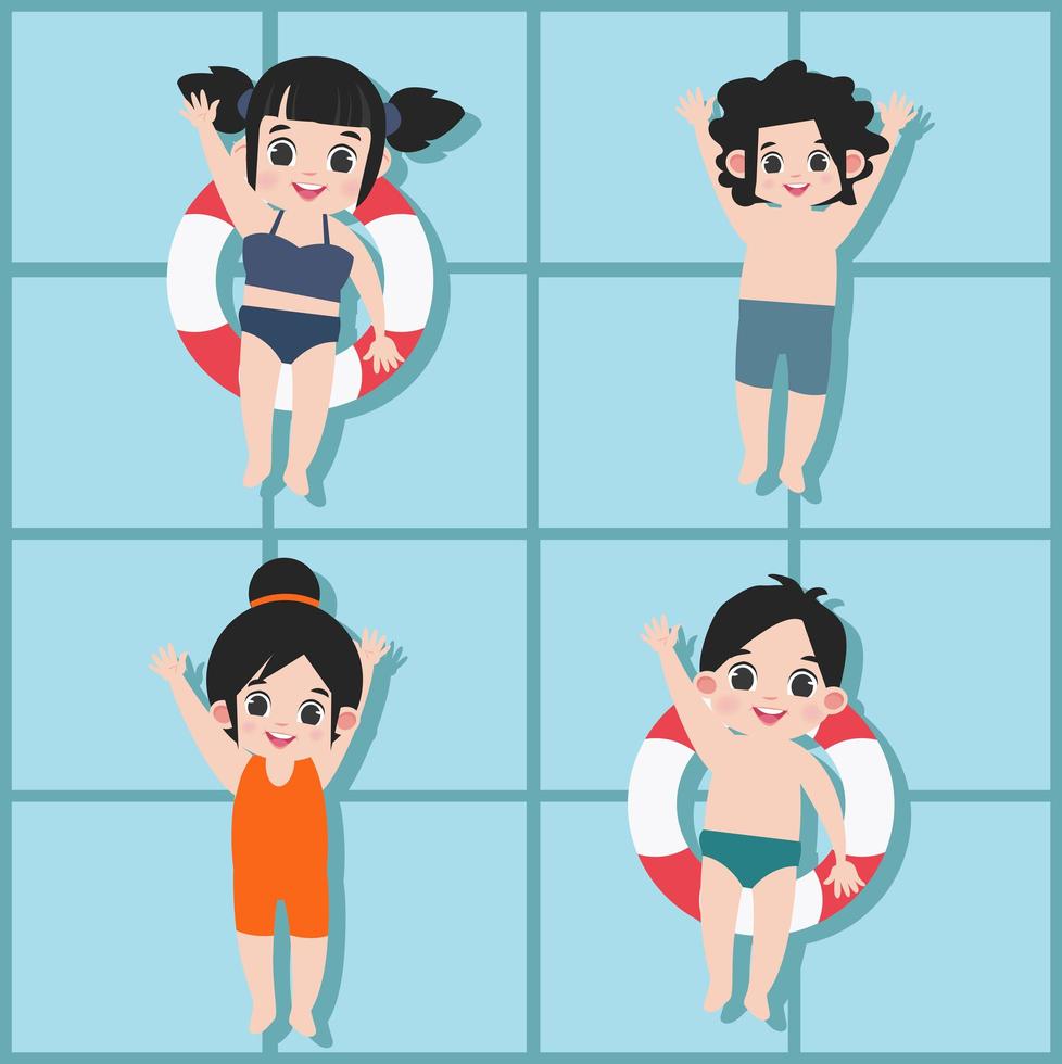 Collection of happy kids playing in a swimming pool vector