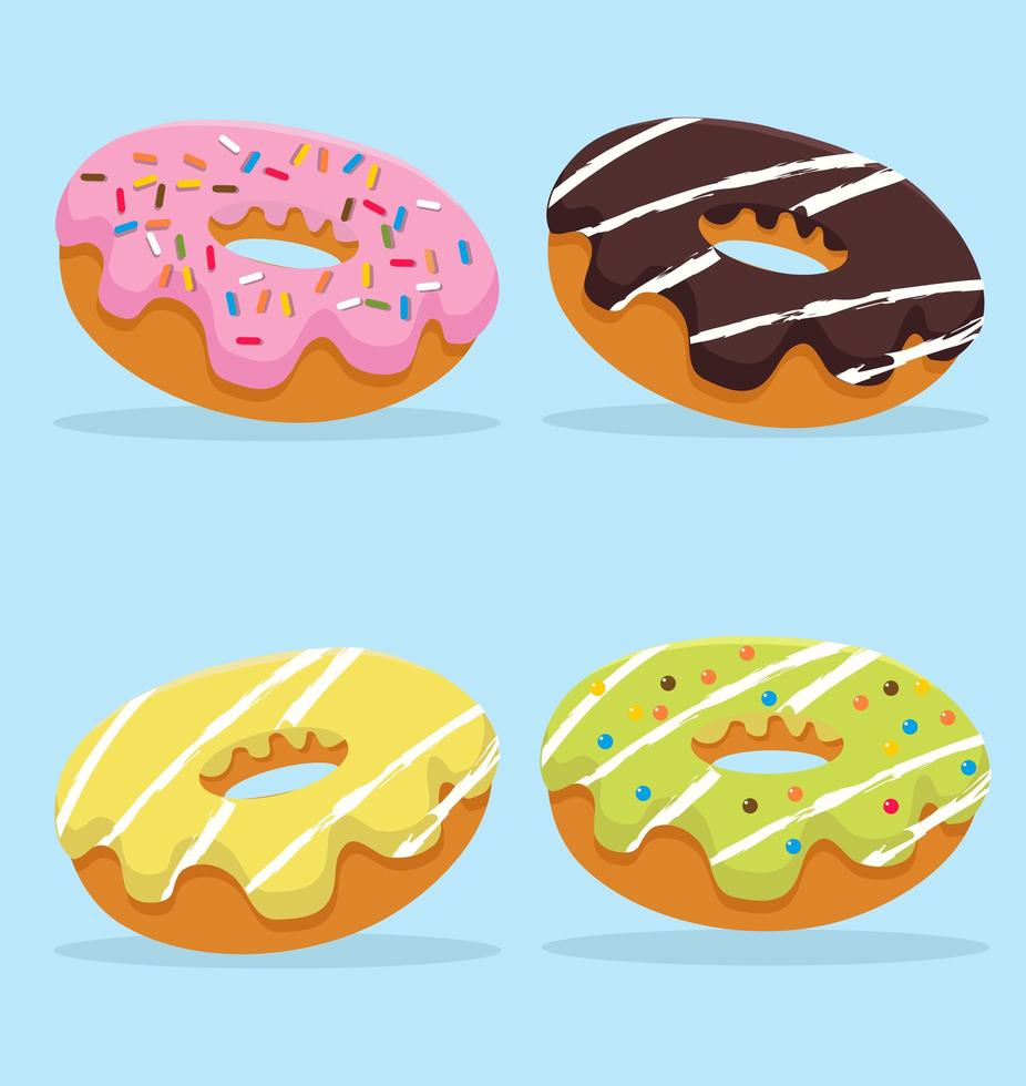 Collection of colorful delicious donuts vector