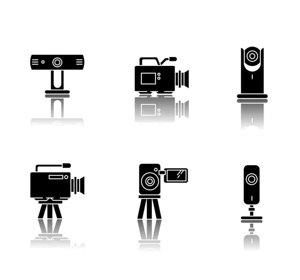 Webcams drop shadow black glyph icons set. vector