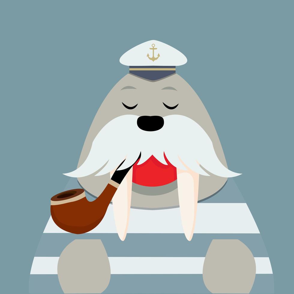 Old walrus sea captain with pipe vector