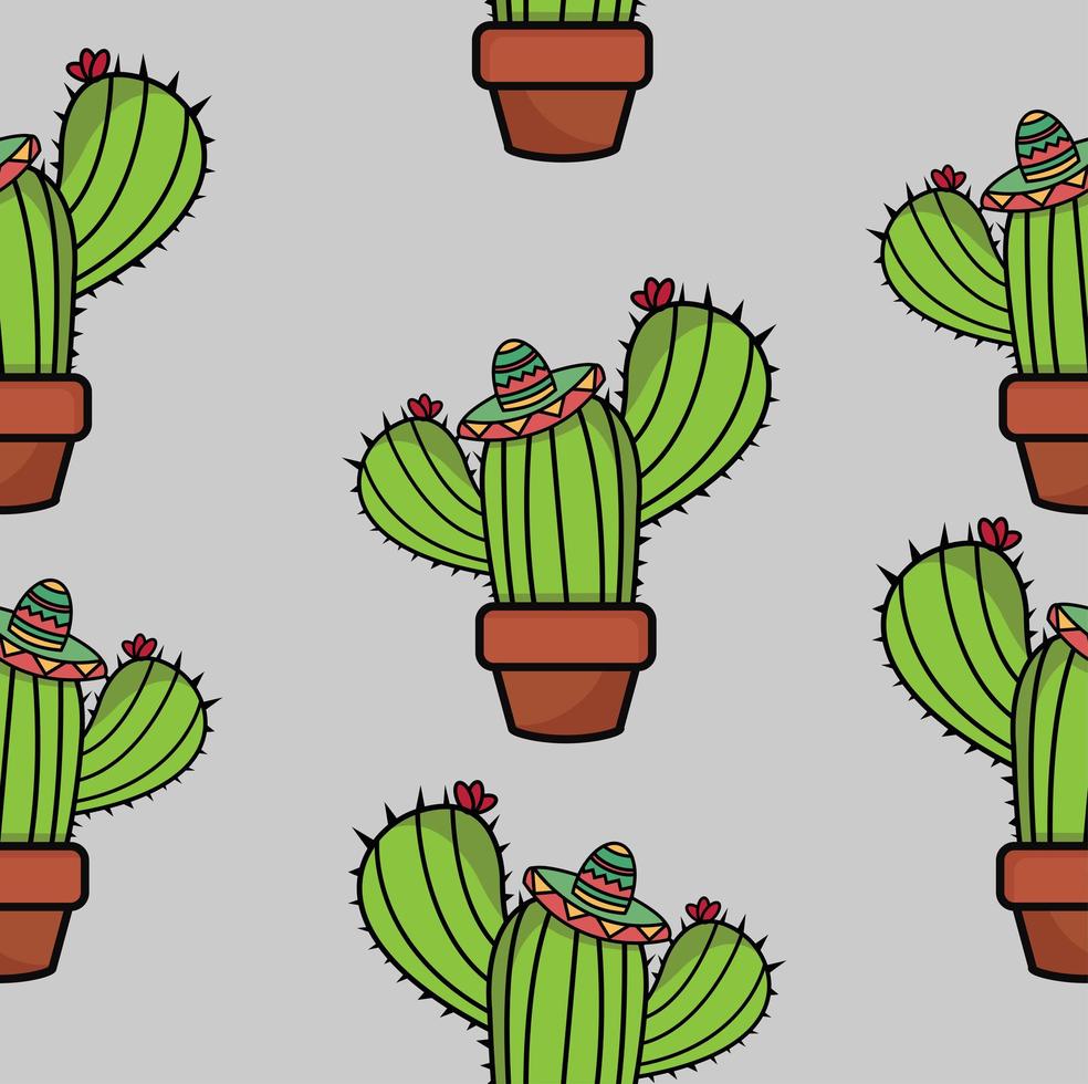 Seamless pattern of cactus plants vector