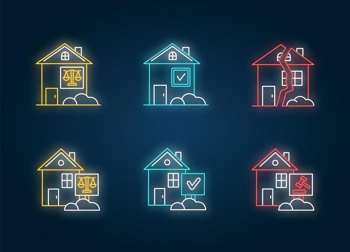 Real estate matters neon light icons set. vector