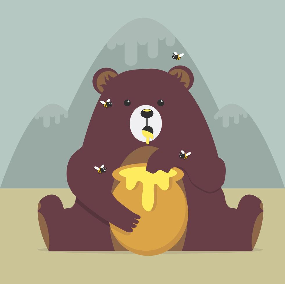 lindo oso comiendo miel dulce vector