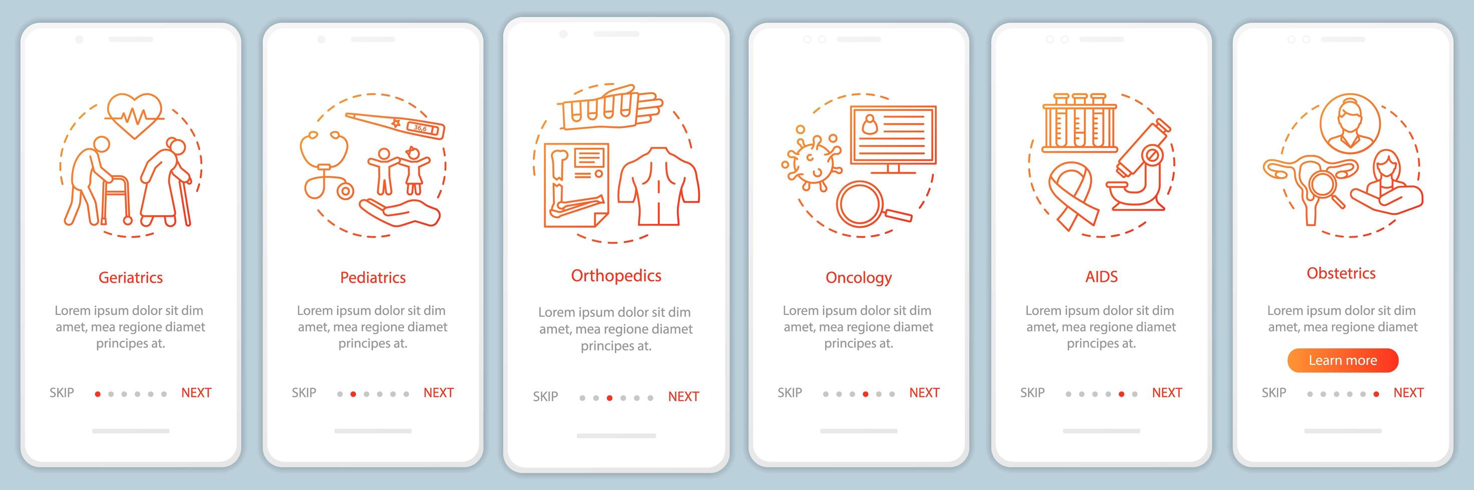 Nursing service onboarding mobile app page screen vector