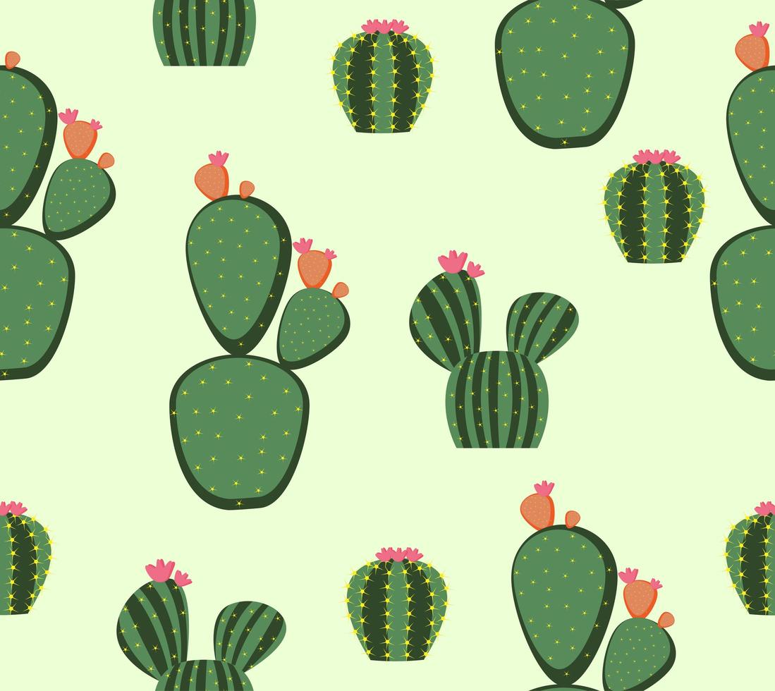 Seamless pattern of cute cactus plants vector