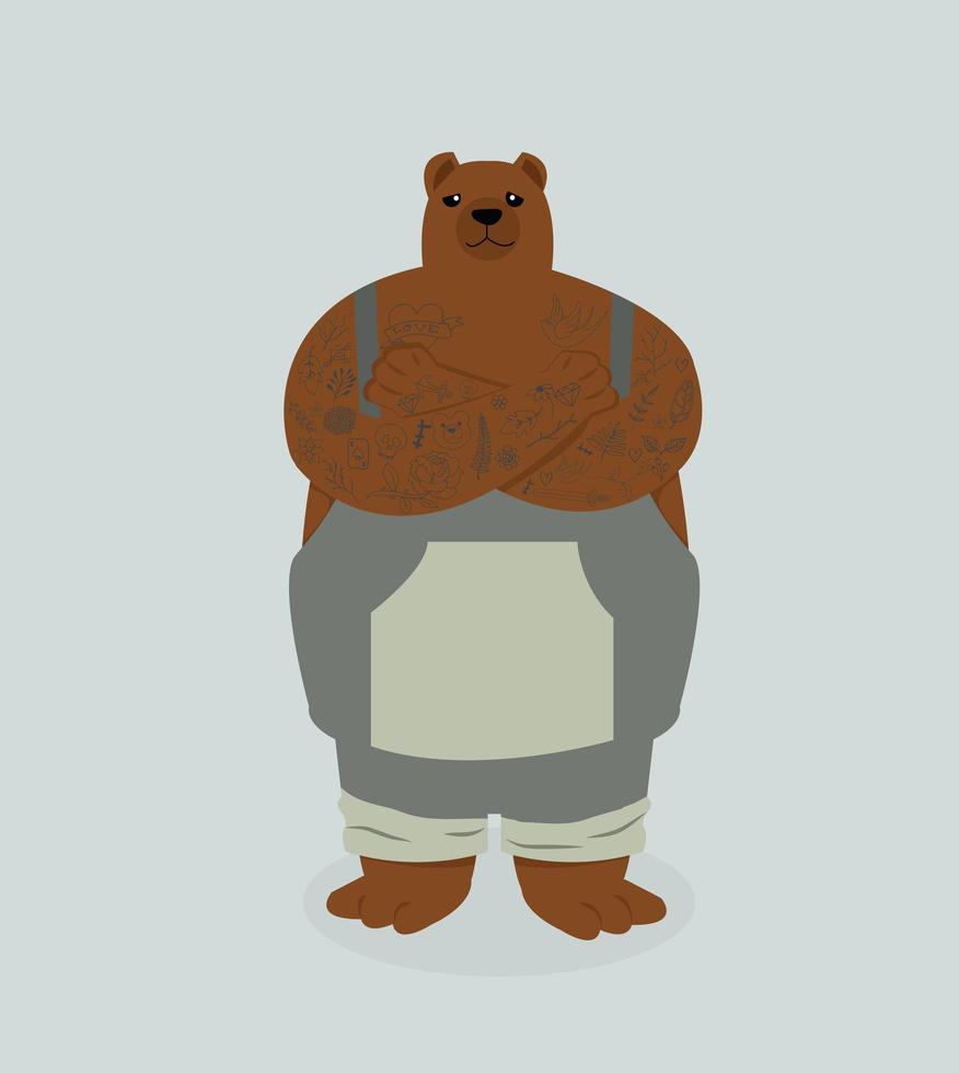 Hipster bear with tattoos vector