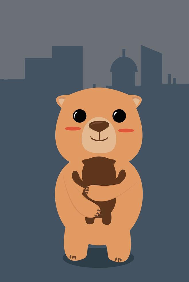 Bears in city enjoying a hug vector