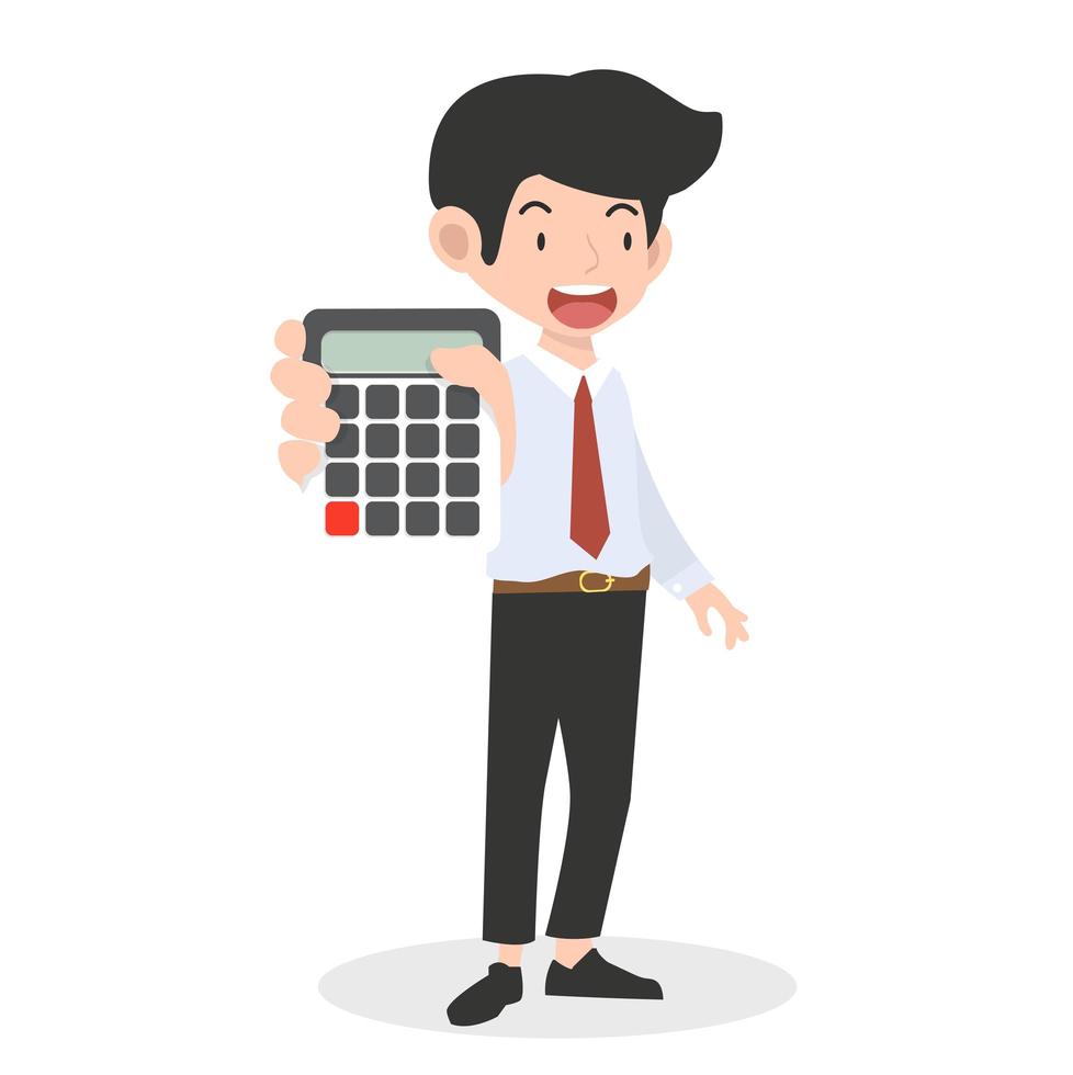 Happy businessman holding a calculator vector