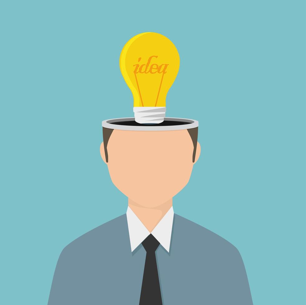 Businessman with an idea lightbulb in his head vector