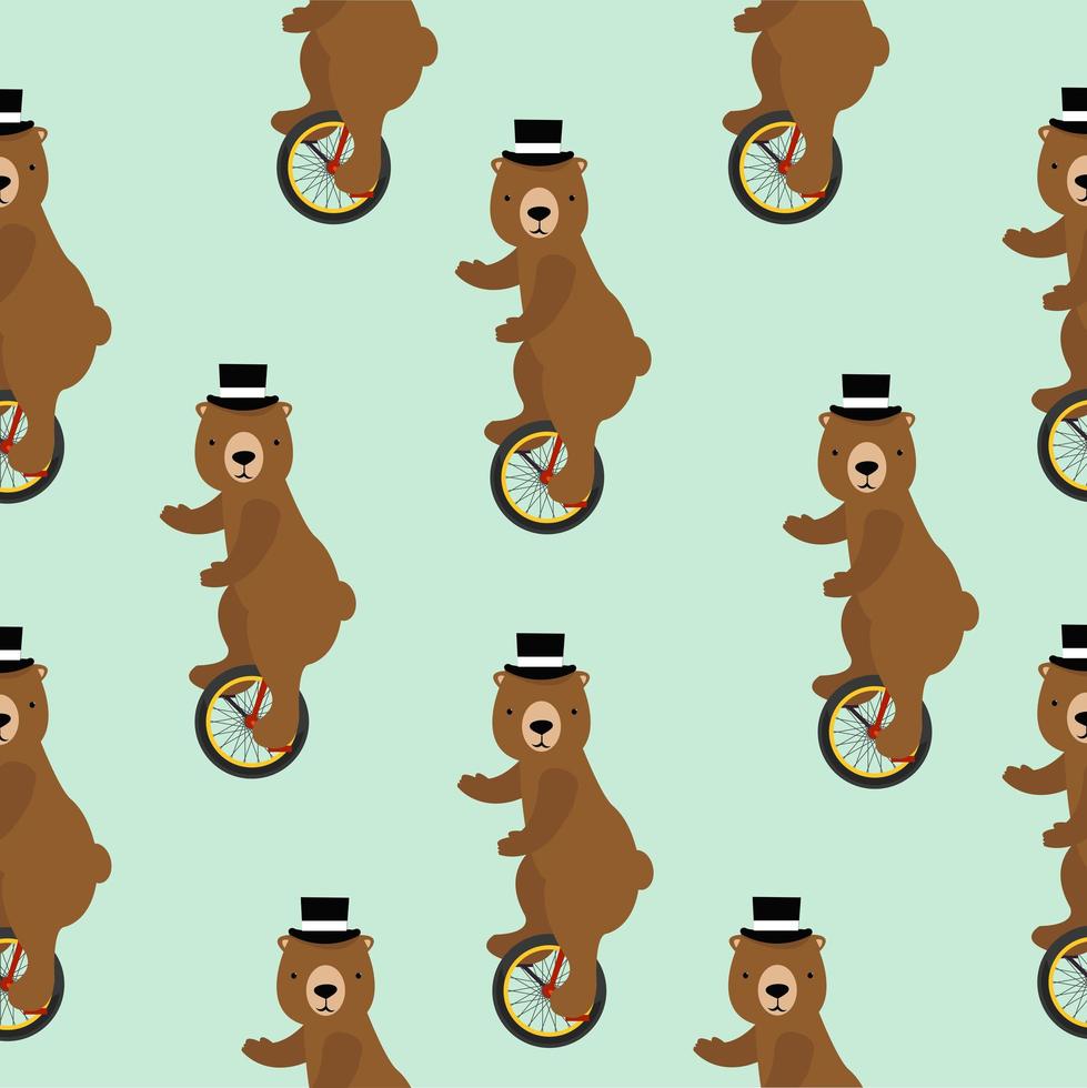 Seamless pattern of circus bear on a bicycle vector