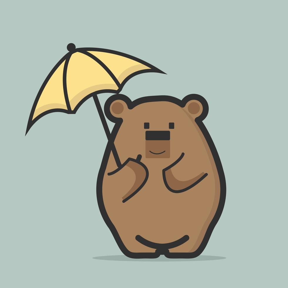 lindo oso gordo sosteniendo un paraguas vector