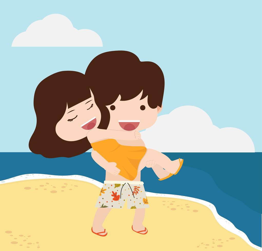 feliz pareja divirtiéndose en una playa de verano vector