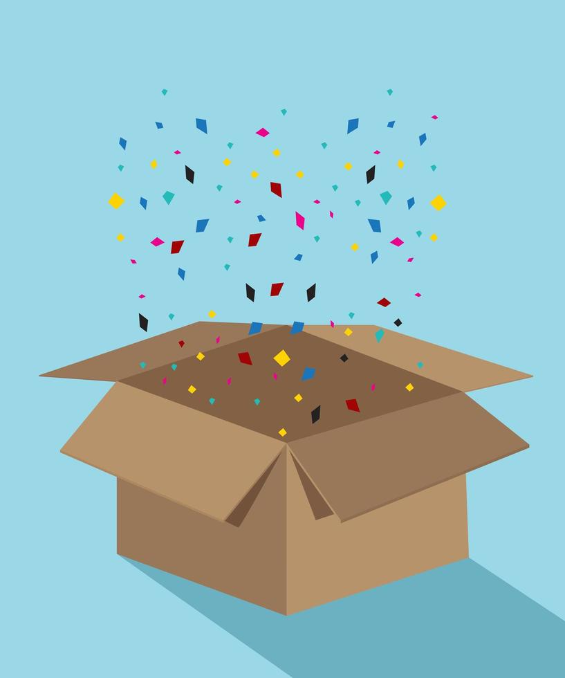 caja de cartón que explota con brillo de colores vector