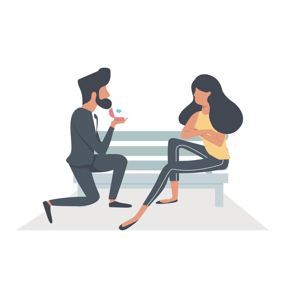 Handsome Man Proposing Marriage To A Sitting Woman 1735230 Vector Art At Vecteezy
