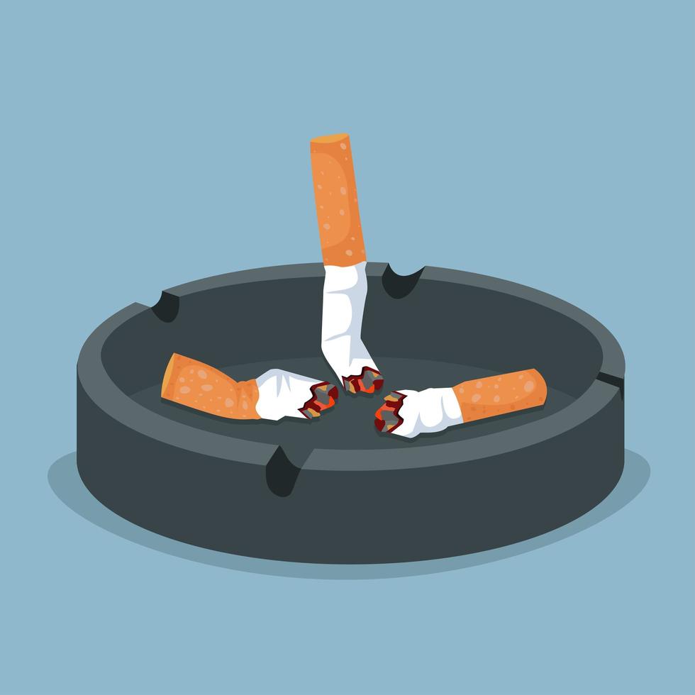 Crushed cigarette butts in metal ashtray vector