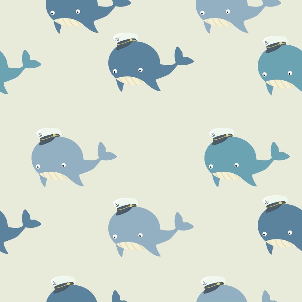 Seamless pattern of a cute whale with a sailor hat vector