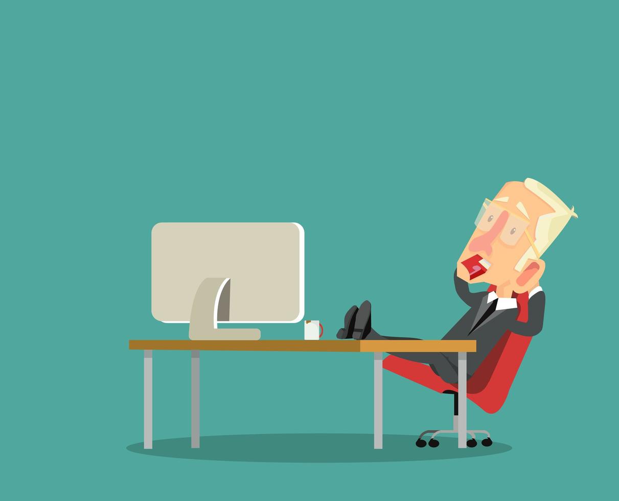 Businessman relaxing at desk in office vector