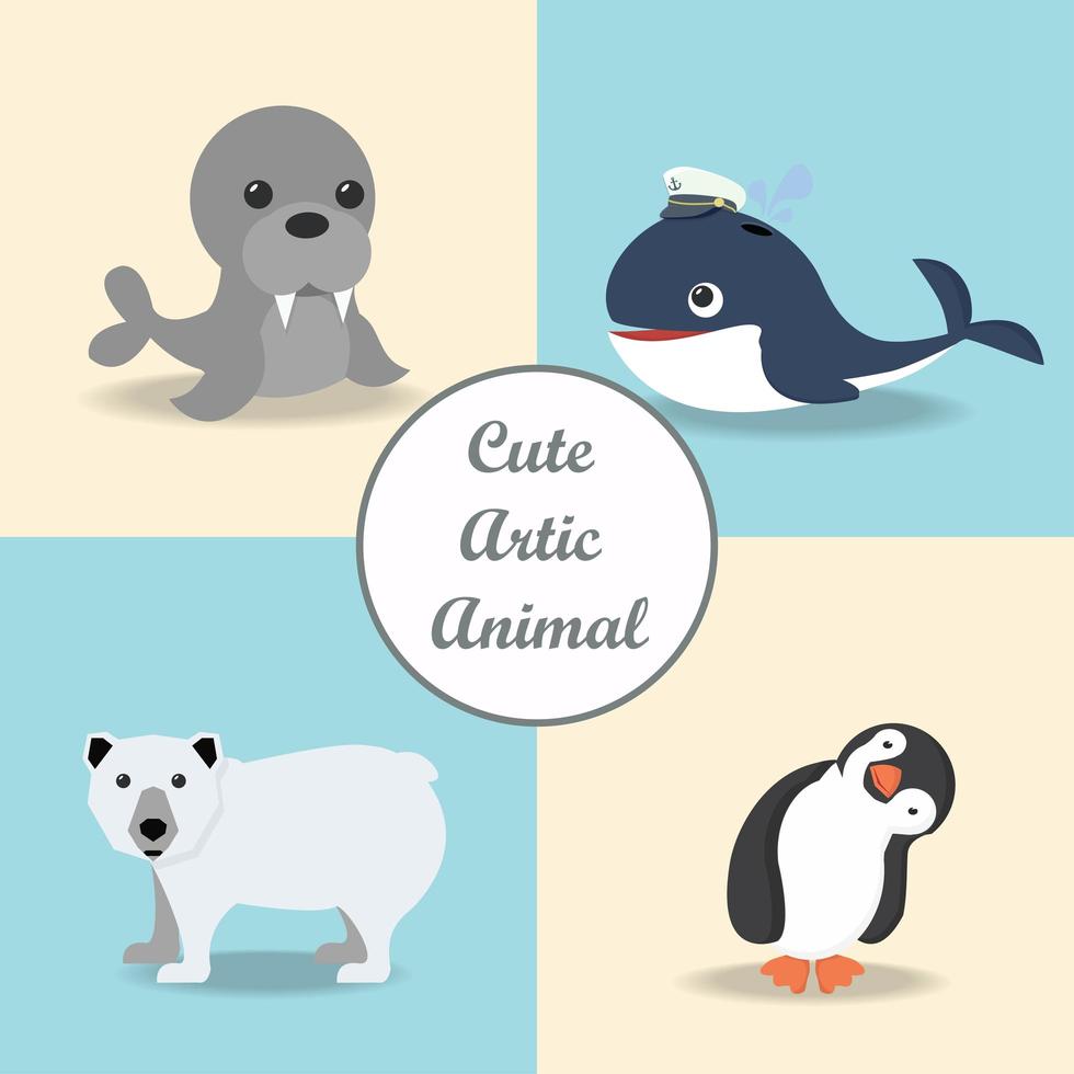 Collection of Arctic animals including whale, bear, and penguin vector