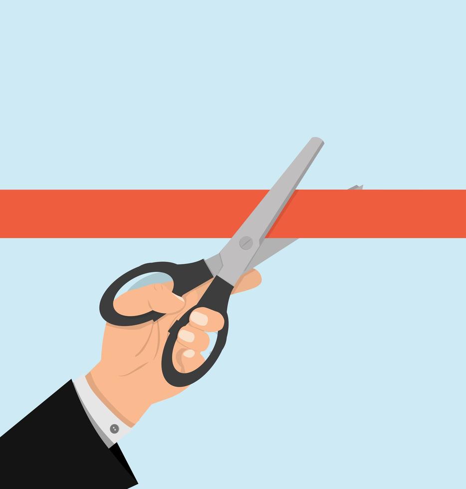 Businessman cutting a red ribbon with scissors vector