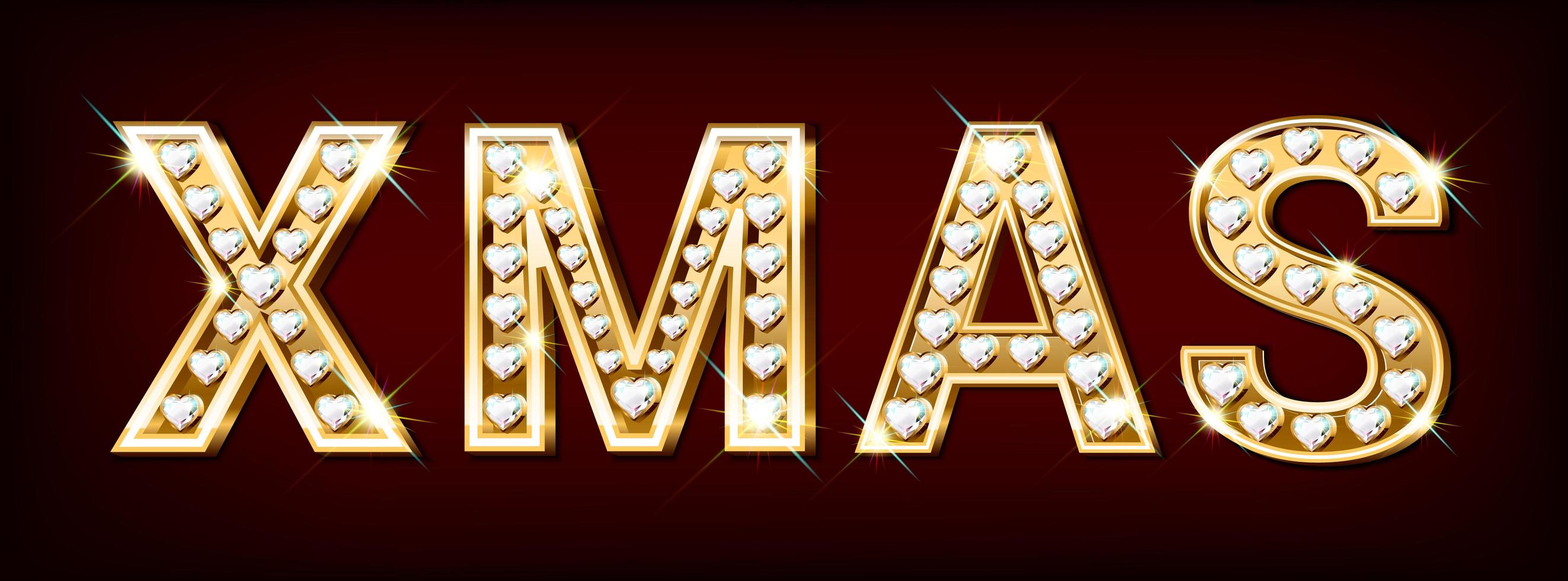 Word xmas made of gold letters with diamonds vector