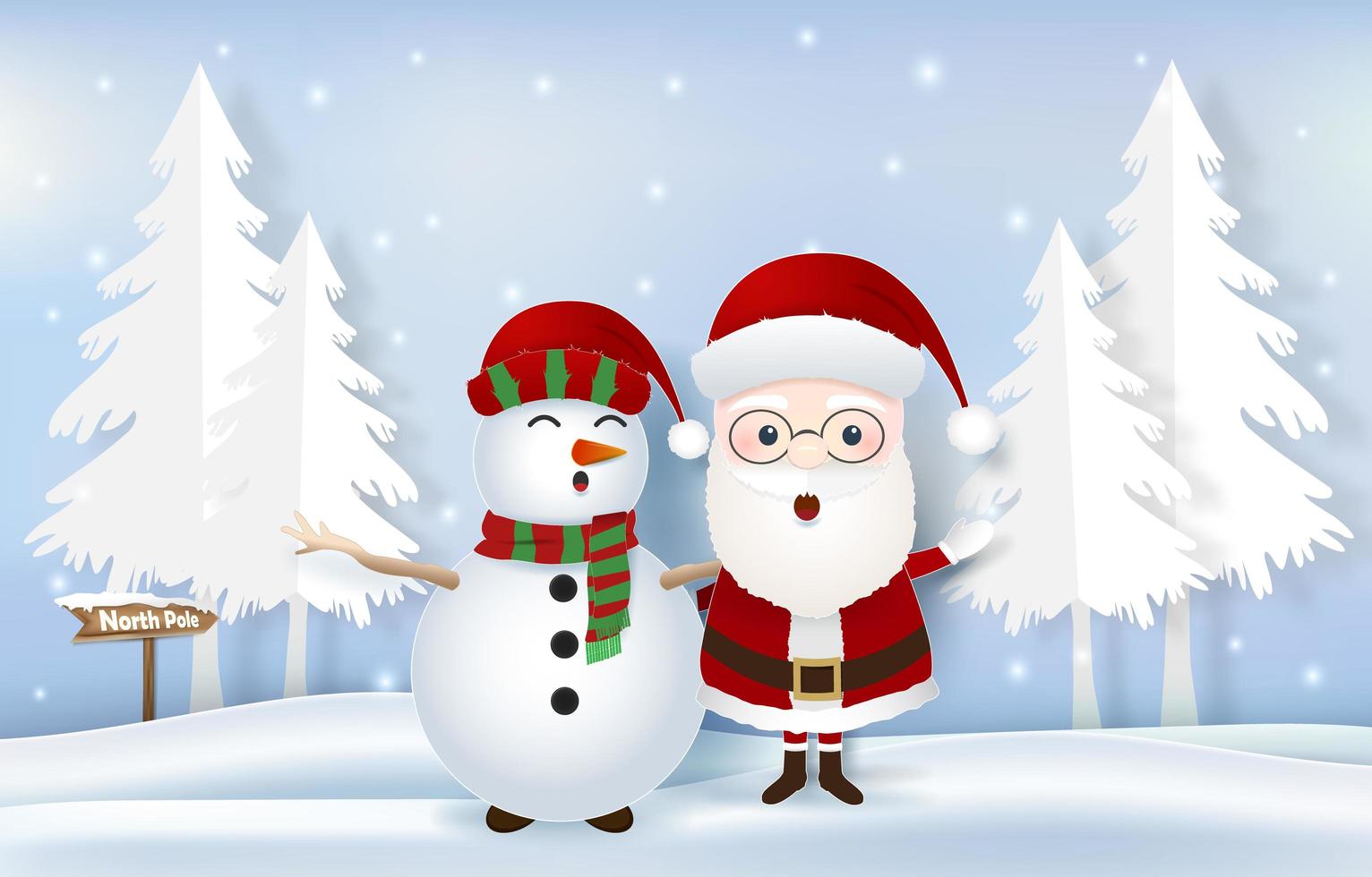 Santa with snowman and north pole tag vector