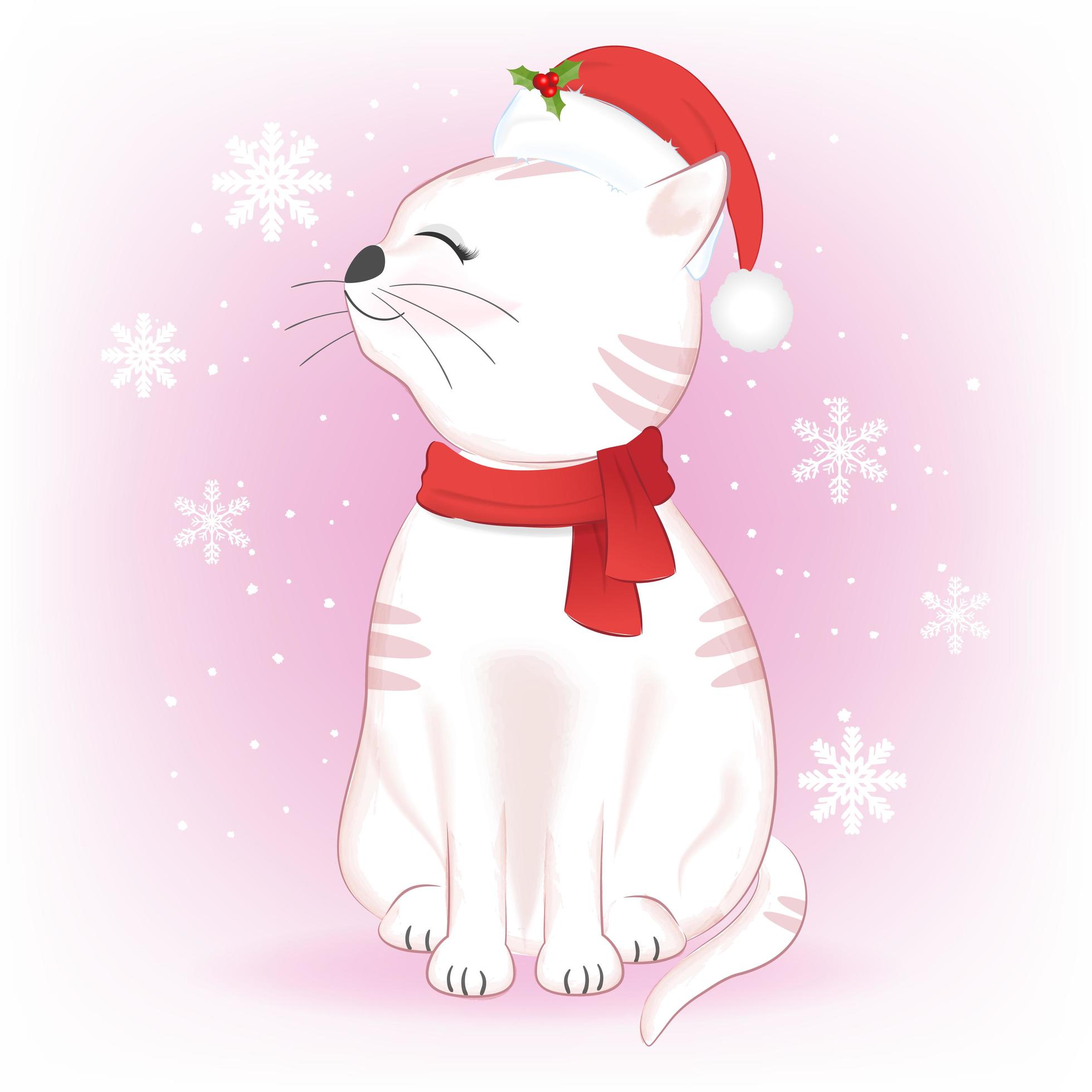 Cat and snowflake in winter 1735396 Vector Art at Vecteezy