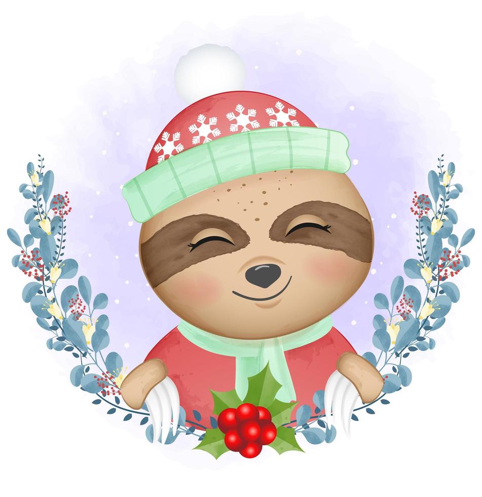 Sloth and Christmas wreath vector