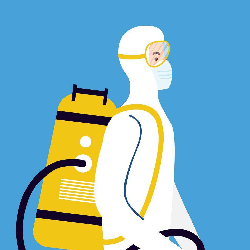 Coronavirus prevention with person on hazmat suit vector