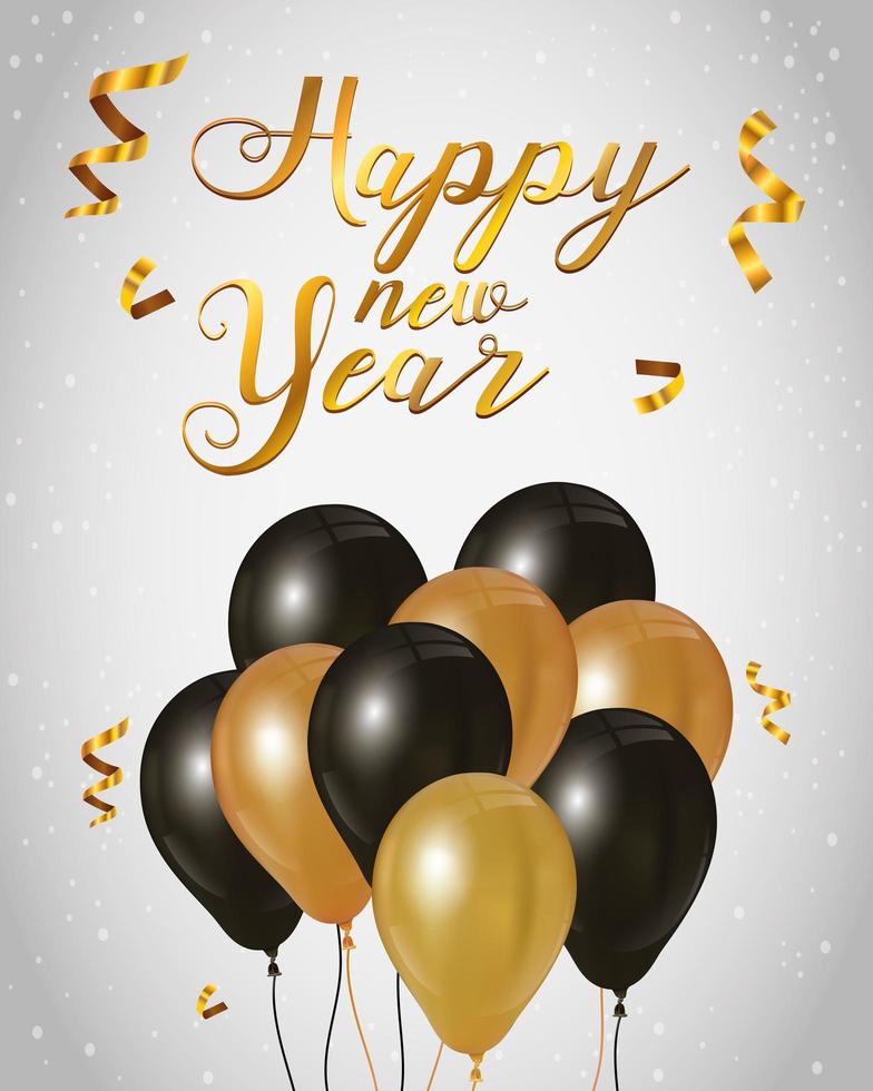 cartel de celebración de feliz año nuevo con globos vector