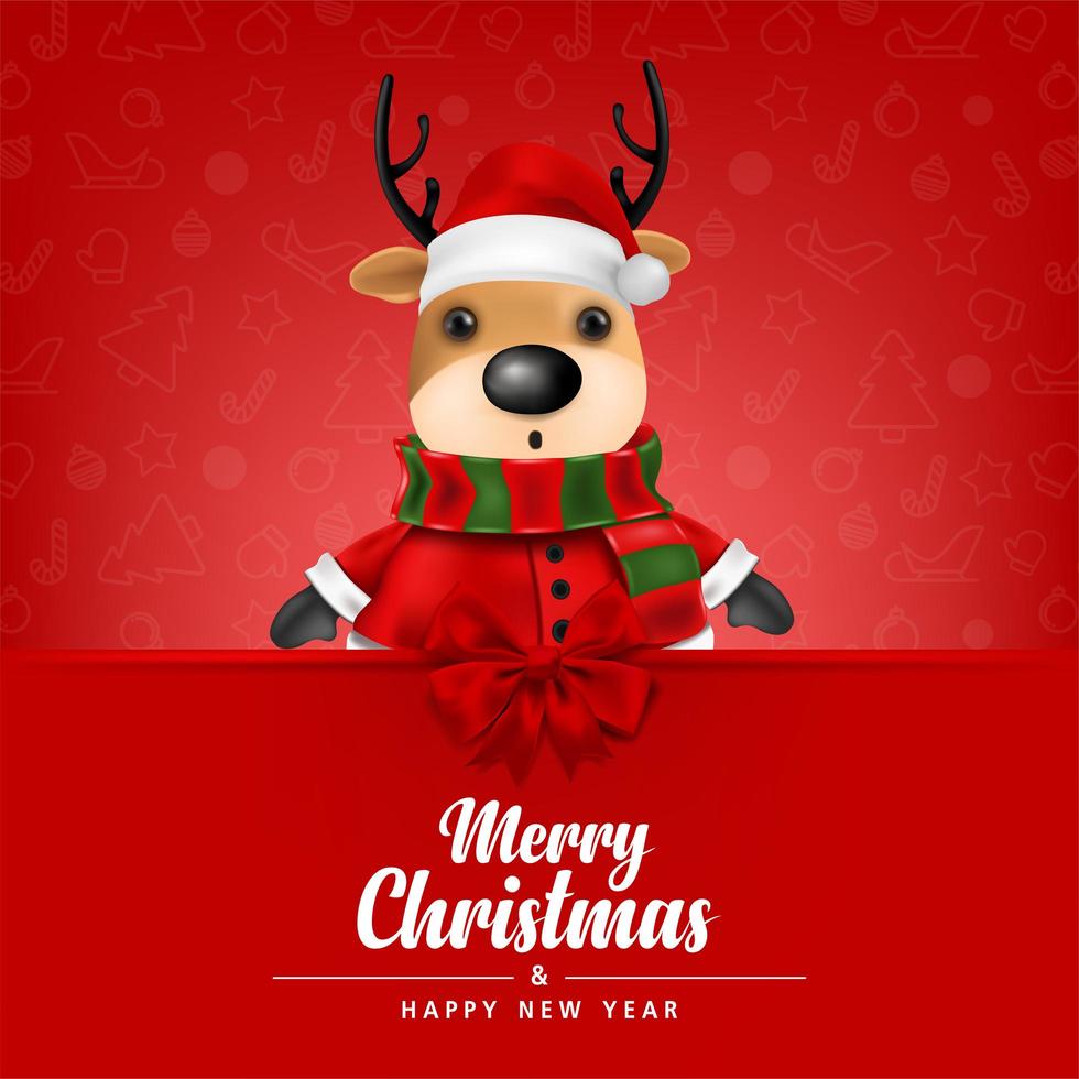 Cute Reindeer on a red background vector