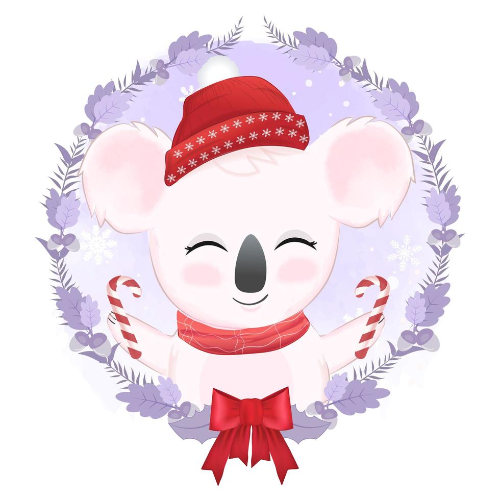 Cute little bear and Christmas wreath vector