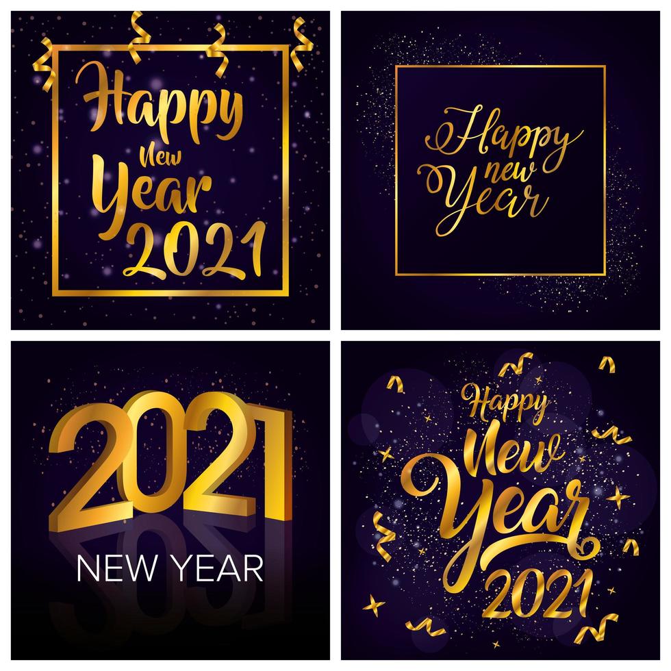 Happy New Year, 2021 celebration card set vector