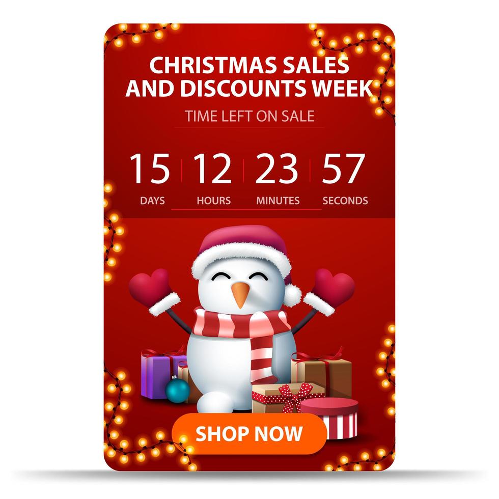 Red vertical Christmas banner with countdown timer vector