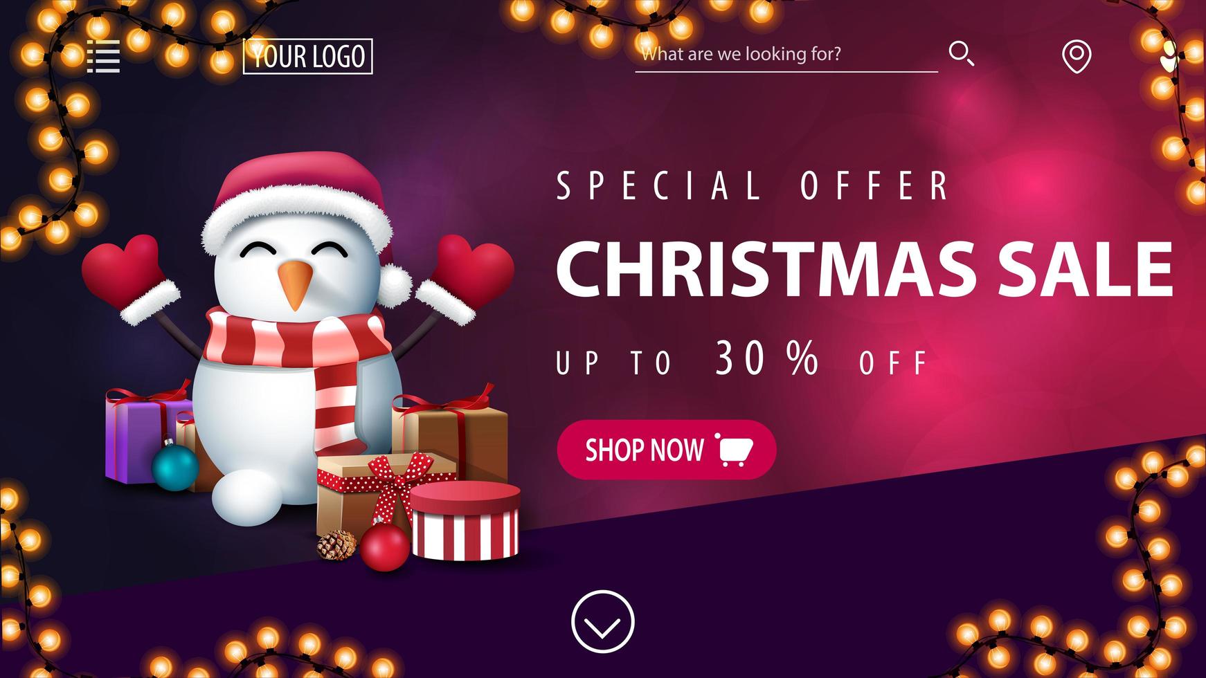 Christmas purple discount banner with blurred background vector
