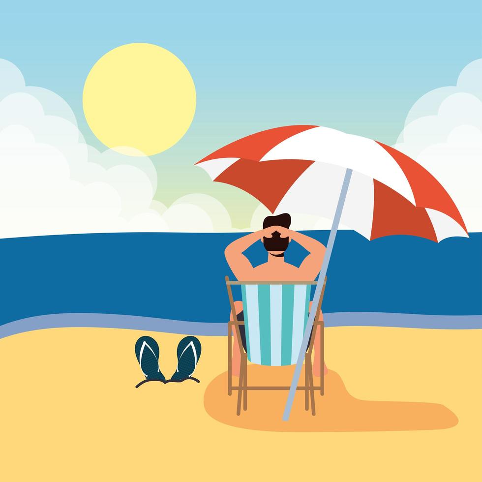 Man sunbathing at the beach, summer scene vector