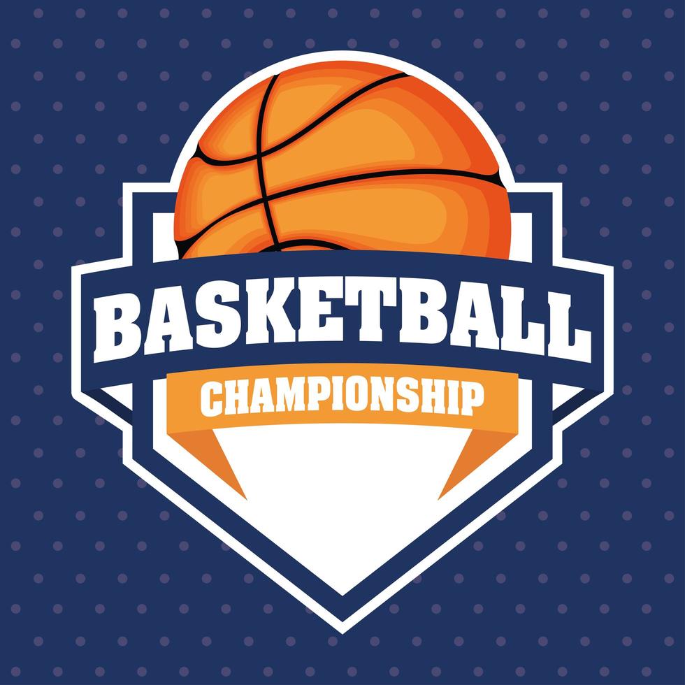 Campeonato de baloncesto emblema deportivo escudo con bola vector