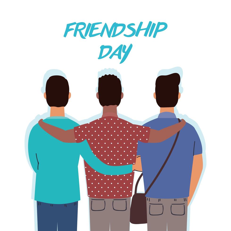 Happy young men hugging for Friendship Day celebration vector