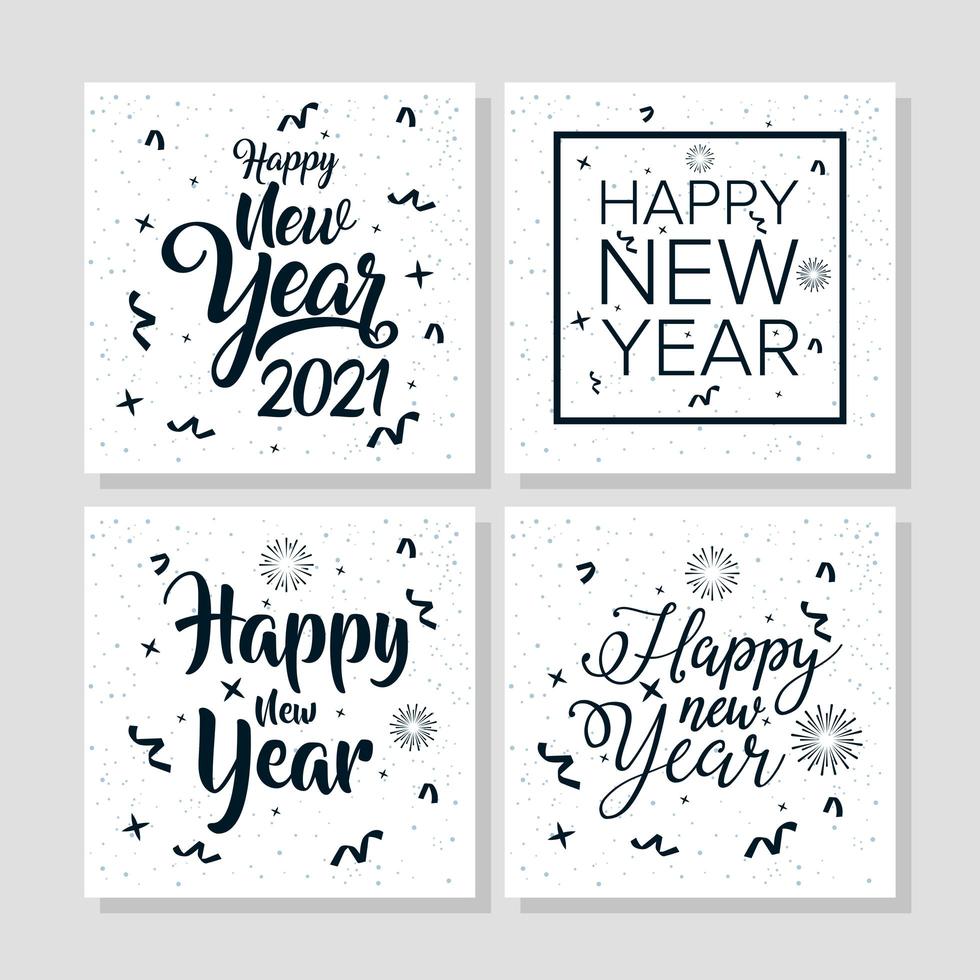 feliz año nuevo, conjunto de tarjetas de celebración 2021 vector