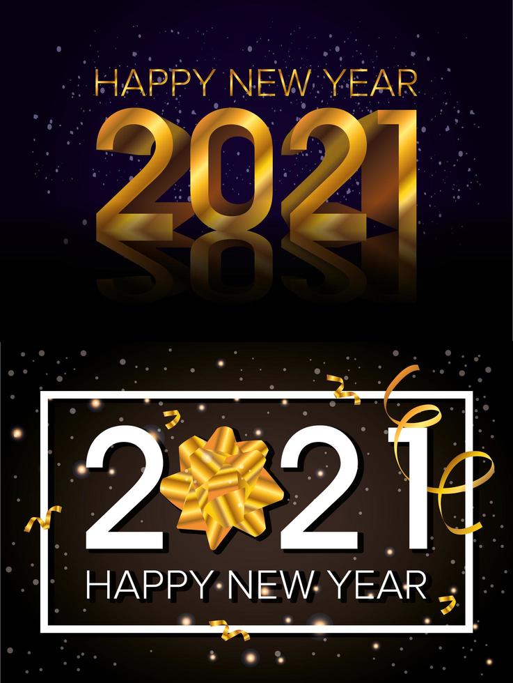 feliz año nuevo, conjunto de tarjetas de celebración 2021 vector