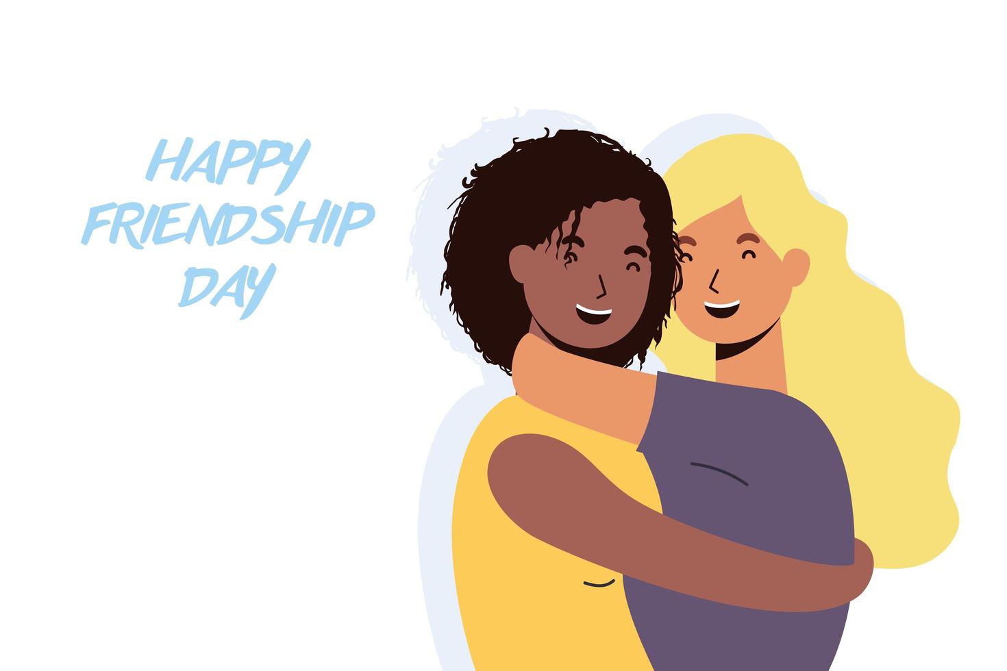 Happy young women hugging for Friendship Day celebration vector