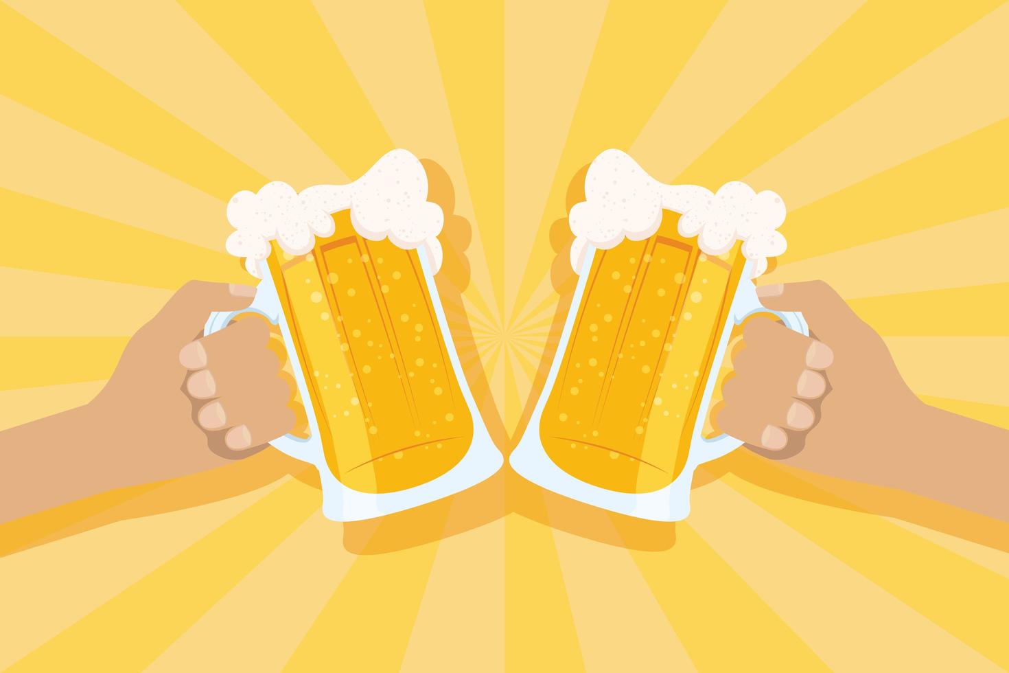 Beer Day celebration banner with mugs cheering vector