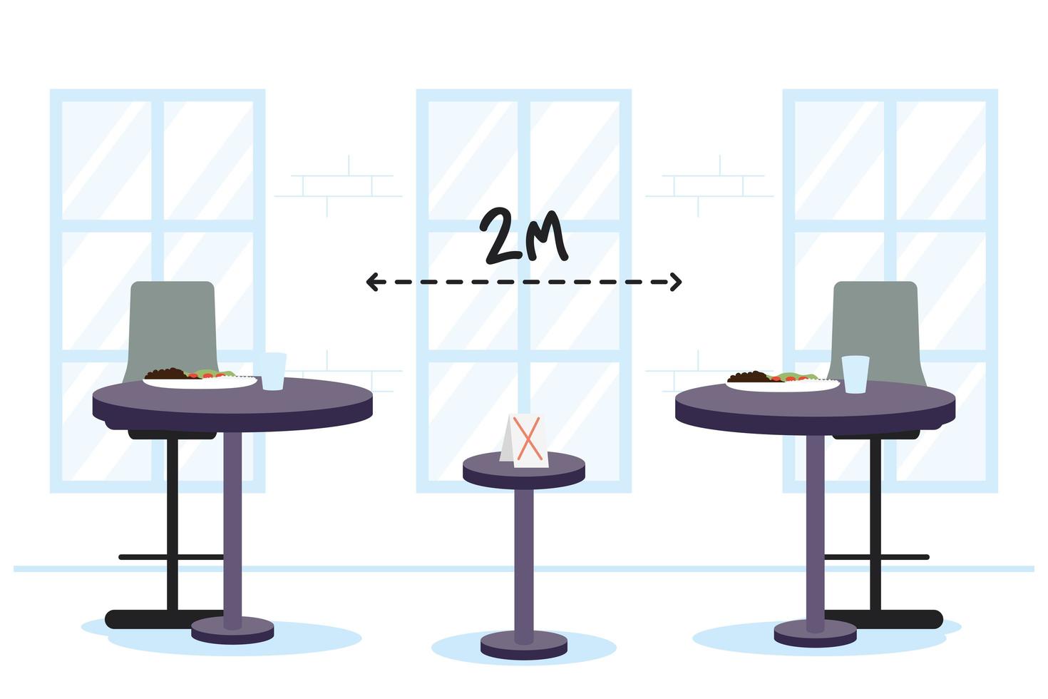 Restaurant tables with proper distance social background vector