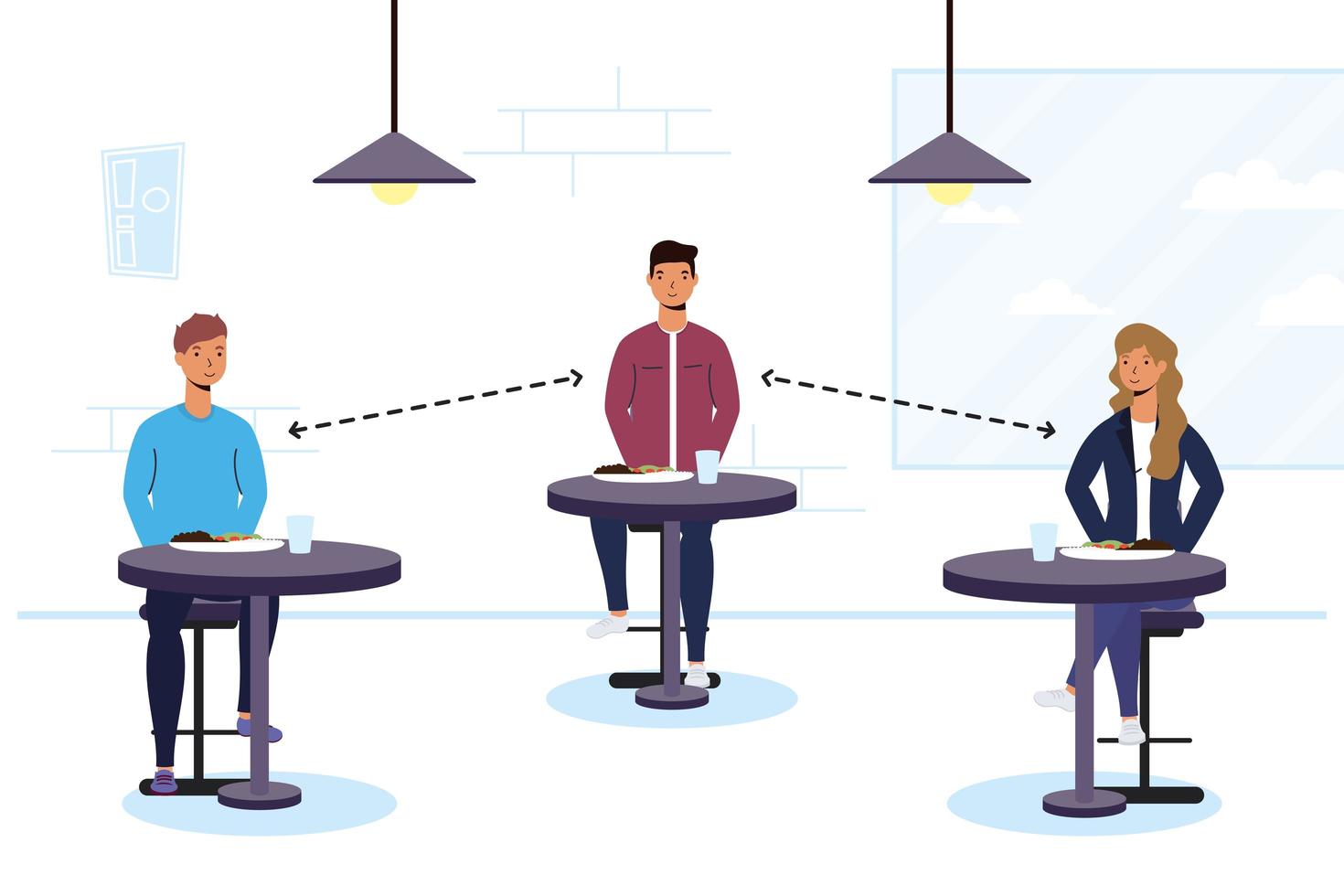 People eating in a restaurant with social distance vector