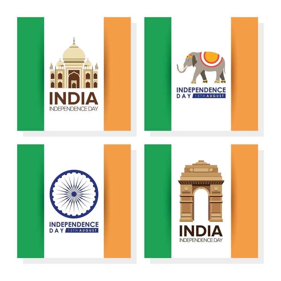 feliz día de la independencia de la india celebración banner set vector