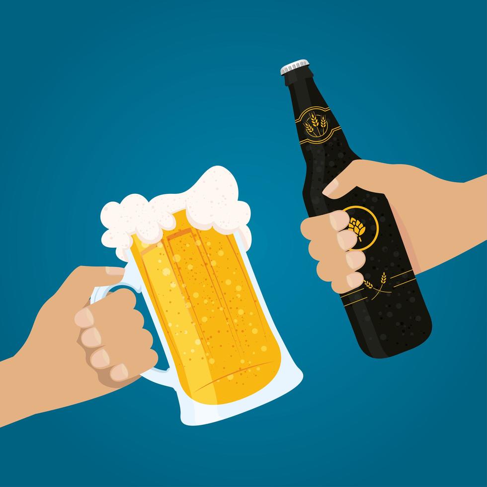 Beer Day celebration composition with bottle and mug vector