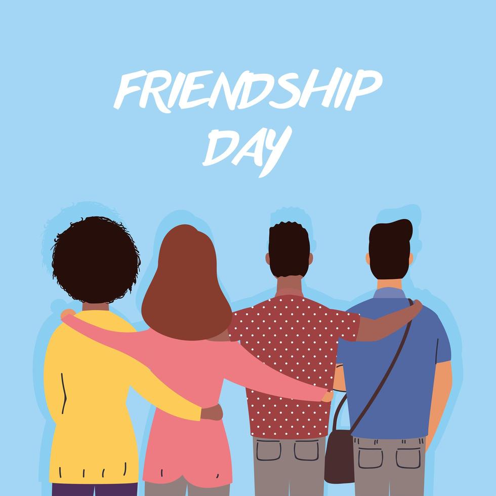 Happy young people hugging for Friendship Day celebration vector