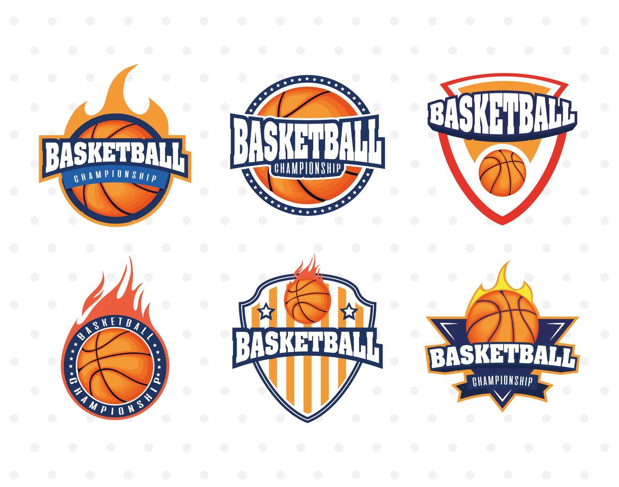 conjunto de emblemas deportivos de campeonato de baloncesto vector