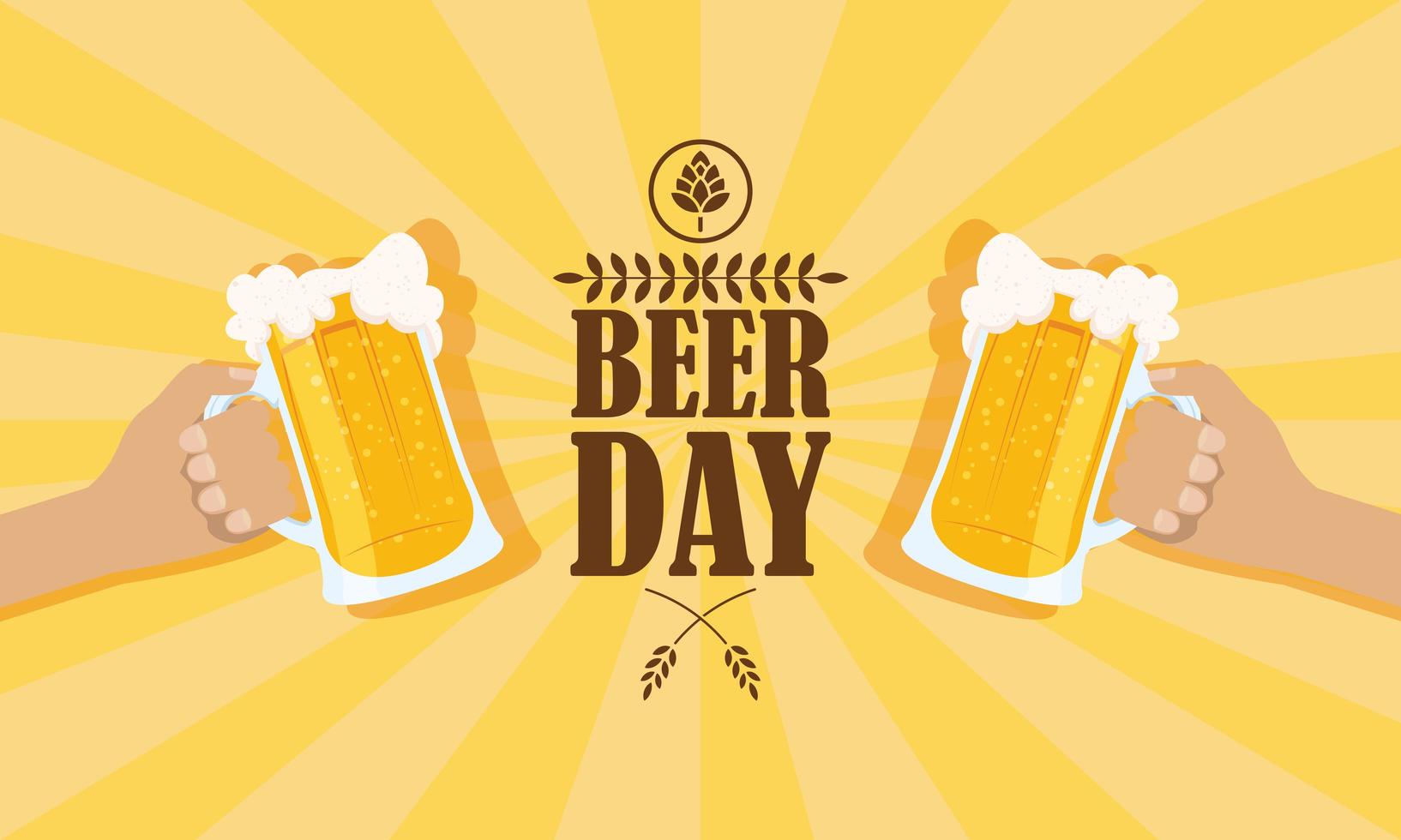 Beer Day celebration banner with mugs cheering vector